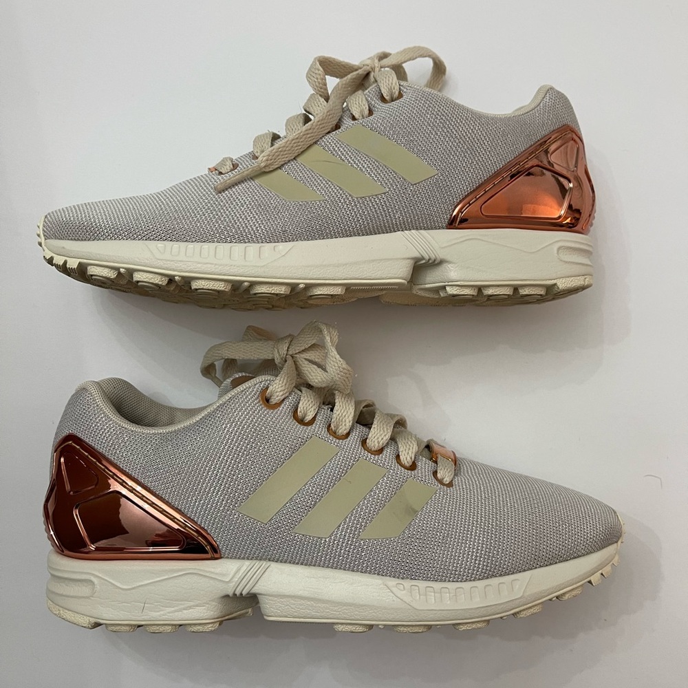 🦋Adidas Z X Flux Torsion Cream Blush Metallic Lace Up Girl Sneakers Sz 4.5